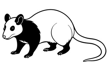 opossum silhouette line art vector illustration with a white background