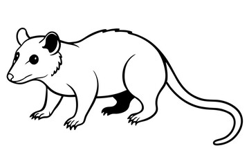 opossum silhouette line art vector illustration with a white background
