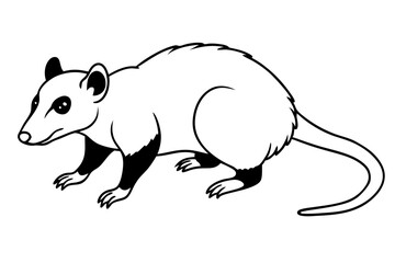 opossum silhouette line art vector illustration with a white background