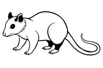 opossum silhouette line art vector illustration with a white background