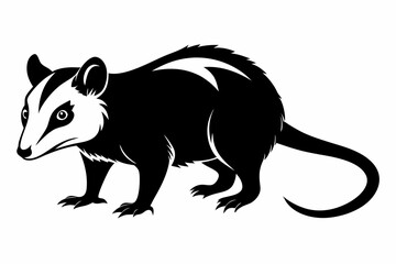 opossum silhouette line art vector illustration with a white background
