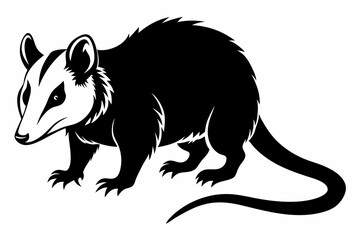 opossum silhouette line art vector illustration with a white background