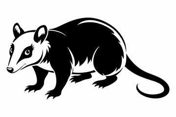 opossum silhouette line art vector illustration with a white background