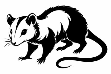 opossum silhouette line art vector illustration with a white background