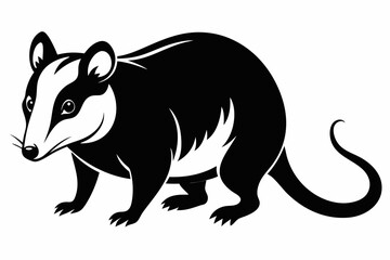 opossum silhouette line art vector illustration with a white background