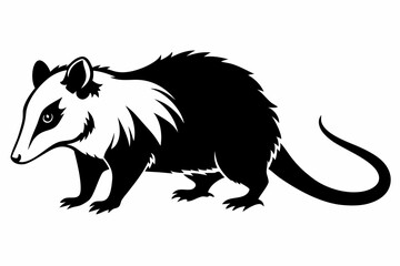 opossum silhouette line art vector illustration with a white background