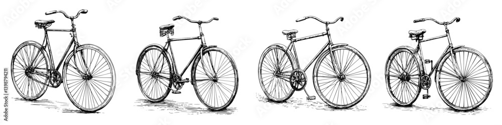 Poster bicycles in different styles displayed together highlighting their unique designs and features