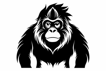 orangutan silhouette line art vector illustration with a white background