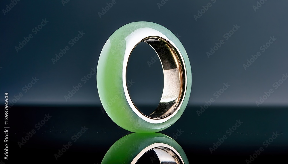 Poster smooth jade ring on a reflective surface capturing natural light in a serene setting