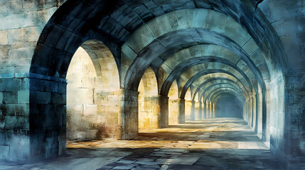 Obraz premium Aqueduct combined by dice letters and color crossing for the related meanings of the concept. ancient and architecture. Ancient Spellweave. Illustration