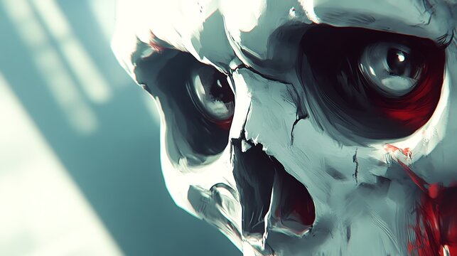 A macabre close-up of a distressed skull.