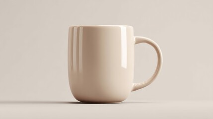 Fototapeta premium A perfectly lit, cream-colored ceramic mug stands gracefully against a soft, neutral backdrop.