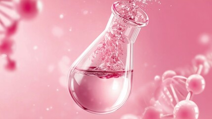 Fototapeta premium A glass beaker filled with a pink solution, perfect for scientific research and healthcare.