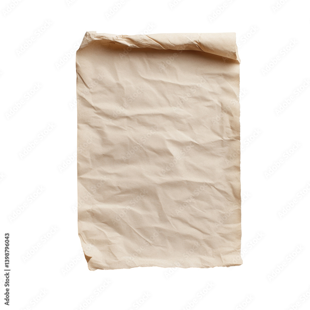 Poster crumpled vintage paper sheet with torn edges and textured surface on plain background