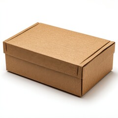 Close up view of a closed rectangular brown cardboard box object isolated on white background