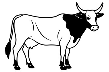 ox silhouette line art vector illustration with a white background