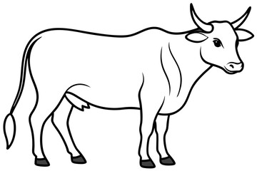 ox silhouette line art vector illustration with a white background