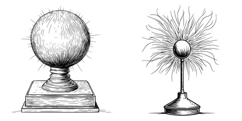 Illustration of two vintage electrical devices demonstrating static electricity concepts in a scientific setting
