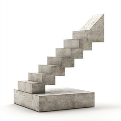 Abstract concrete staircase ascending.  A stylized, geometric staircase rising diagonally upward from a square base, appearing made of concrete