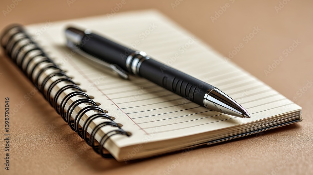 Poster a stylish black pen and a notebook poised to capture thoughts and ideas on a desk setting.