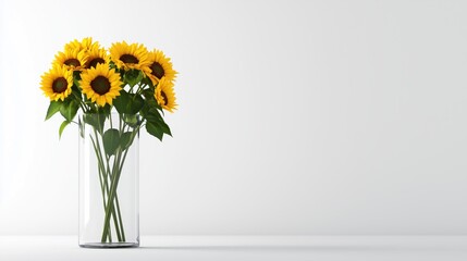 Sunflowers in a Glass Vase on Minimalist Background