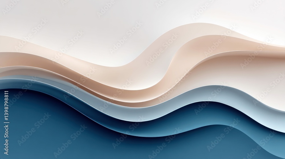 Poster Elegant abstract design features overlapping waves with a gradient effect in muted colors, ideal for backgrounds.