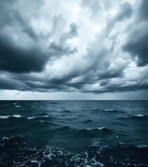 Fototapeta premium Dark, stormy sea under heavy, ominous clouds White background, nature, threatening