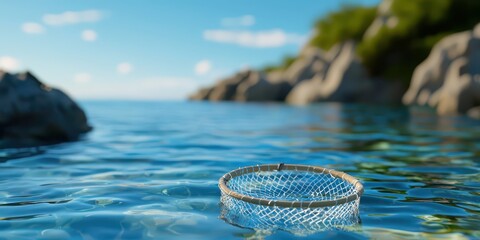 Aerial view of a fishing net in serene coastal waters nature photography and tranquility