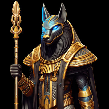 ancient egyptian god anubis character game art on black background