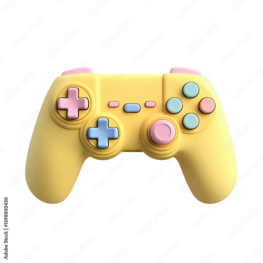 Poster bright yellow game controller with colorful buttons and modern design