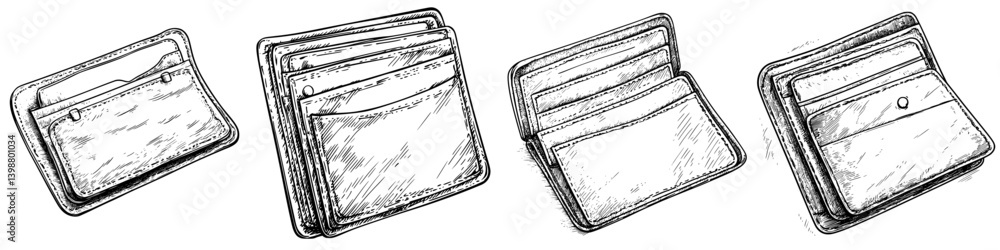 Poster stylish leather wallets arranged to showcase design and functionality in a minimalist style