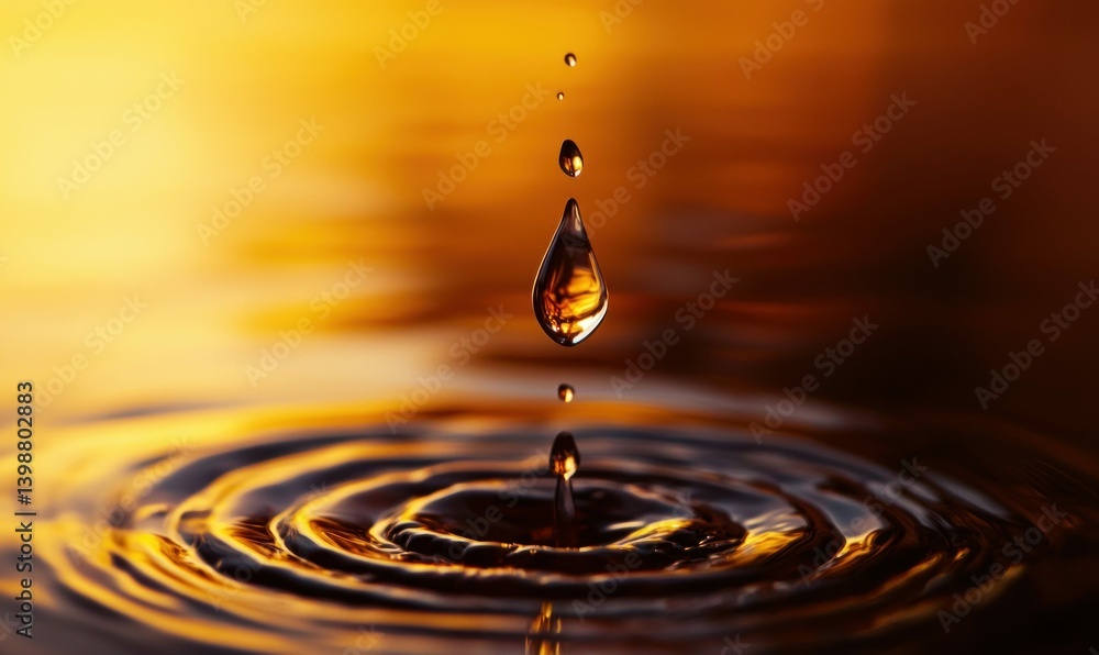 Poster a single golden drop creates mesmerizing ripples as it falls into a pool of liquid.