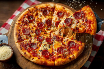 pizza on a wooden board