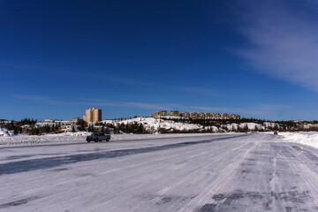 The Dettah Ice Road in Yellowknife, Northwest Territories, Canada