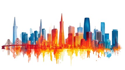 Obraz premium Vibrant watercolor depiction of the san francisco skyline.