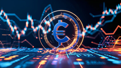 euro sign, business background dark