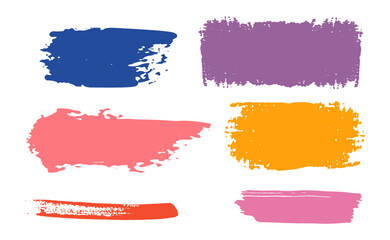 Collection of artistic grunge design elements isolated on white background. Variety of paint splatters, grunge textures, for artistic backgrounds, text banners, graphic overlays. Vector illustration
