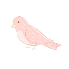 Pink Dove Bird Symbol Icon. Hand Drawn Doodle Peace and Freedom Mascot Character. Cute Lovely Childish Outline Pet Silhouette. Baby Room Interior or Wedding Romantic Decoration