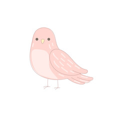 Pink Dove Bird Symbol Icon. Hand Drawn Doodle Peace and Freedom Mascot Character. Cute Lovely Childish Outline Pet Silhouette. Baby Room Interior or Wedding Romantic Decoration