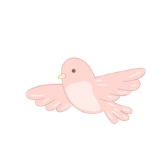 Pink Dove Bird Symbol Icon. Hand Drawn Doodle Peace and Freedom Mascot Character. Cute Lovely Childish Outline Pet Silhouette. Baby Room Interior or Wedding Romantic Decoration
