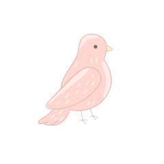Pink Dove Bird Symbol Icon. Hand Drawn Doodle Peace and Freedom Mascot Character. Cute Lovely Childish Outline Pet Silhouette. Baby Room Interior or Wedding Romantic Decoration