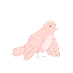 Pink Dove Bird Symbol Icon. Hand Drawn Doodle Peace and Freedom Mascot Character. Cute Lovely Childish Outline Pet Silhouette. Baby Room Interior or Wedding Romantic Decoration