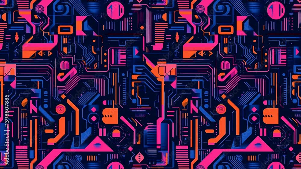 Poster looping animation of complex cyberpunk tech structure in motion.