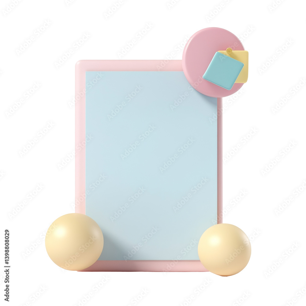 Poster minimalist frame and shapes with pastel spheres and circular elements design