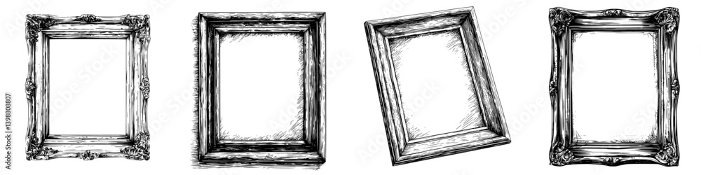 Poster decorative empty frames arranged in various positions for creative display and artistic use