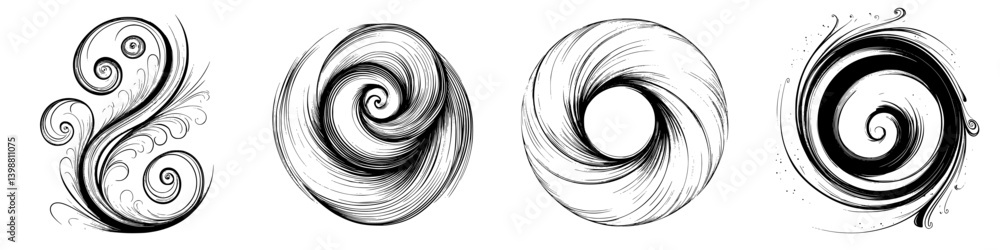 Poster swirling patterns in black and white showcase intricate designs and artistic flow in a creative abst