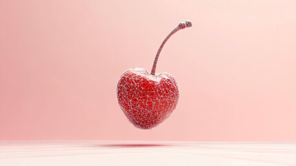 Delicate Wireframe Cherry Floating Against a Soft Pastel Background in Minimalistic Design
