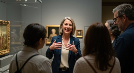 Art Guide Engaging Audience in Museum Tour  