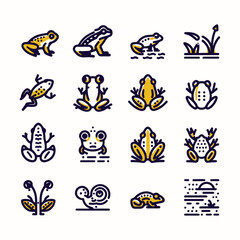 Different types Colorful frog vector with floral design.