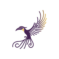 Vector illustration of a flying eagle with wings spread, featuring a bird's head, beak, and feathers in a cartoon style, symbolizing wildlife and nature